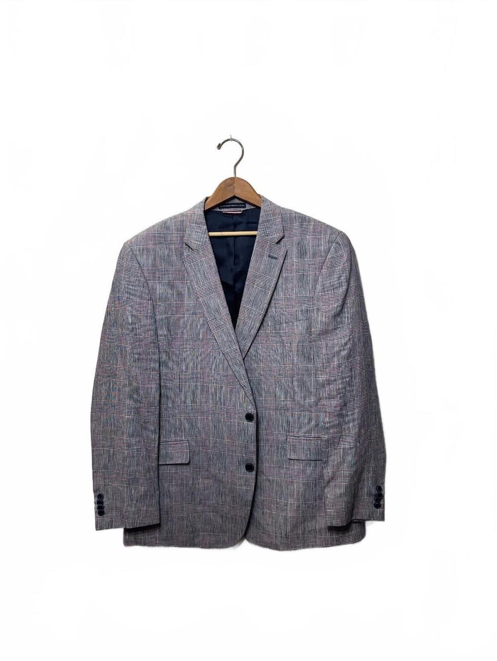 Vintage Tommy Hilfiger Gray Red Blue Plaid Two Button Blazer